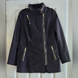Michael Kors Black and Gold Utility Jacket with Asymmetrical Zipper